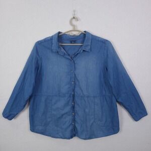 J Jill Shirt Womens 2X Blue Chambray Denim Button Up Tunic Top Long Sleeve